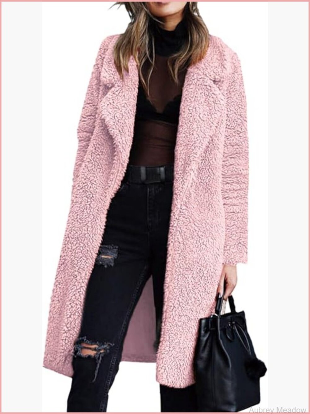 Fuzzy Fleece Lapel Open Front Long Cardigan Coat Faux Fur Winter Outwear Jacket